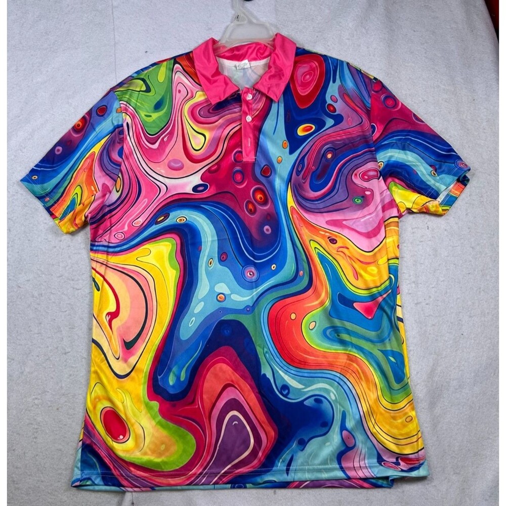 Men’s 3XL Multicolor Psychedelic Abstract Swirl Golf Polo Shirt